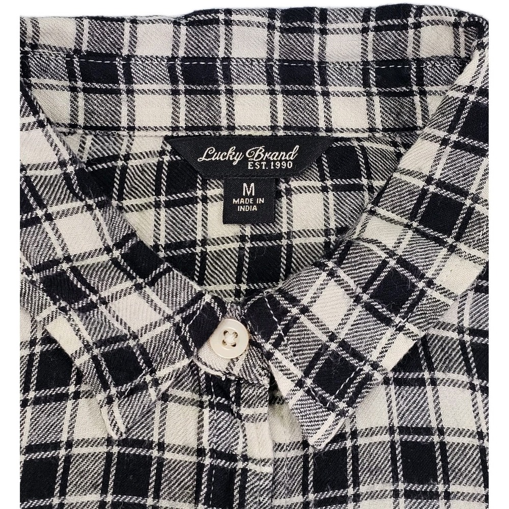 Lucky Brand Buffalo Plaid black Button Up long sleeve split tail Medium Bungalow - Picture 5 of 11